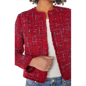 Liverpool Los Angeles Collarless Jacket with Frayed Edges - Red Multi Boucie