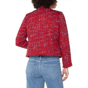 Liverpool Los Angeles Collarless Jacket with Frayed Edges - Red Multi Boucie
