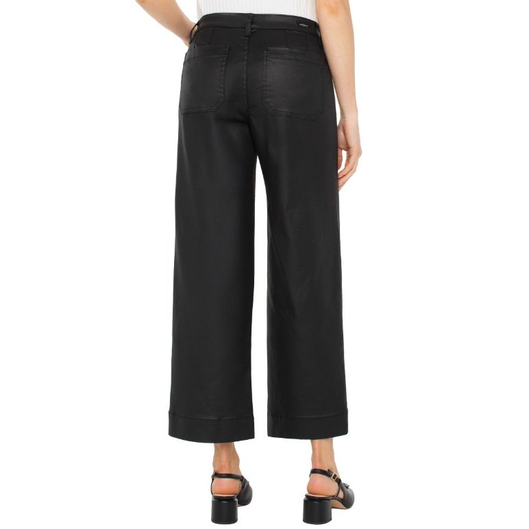Liverpool Los Angeles Crop Wide Leg with Patch Pockets Pants - Black Coated
