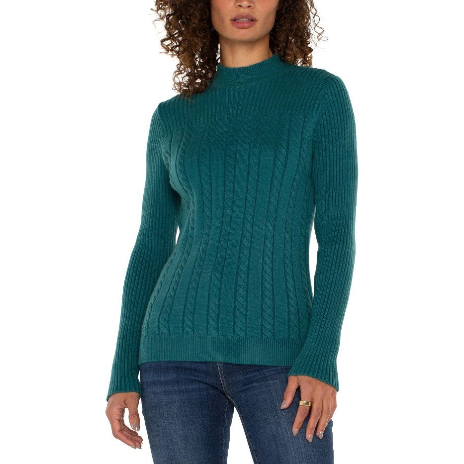 Liverpool Mock Neck Cable Sweater - Malachite