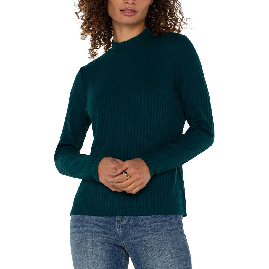 Liverpool Mock Neck Long Sleeve Knit Top -  Dark Forest