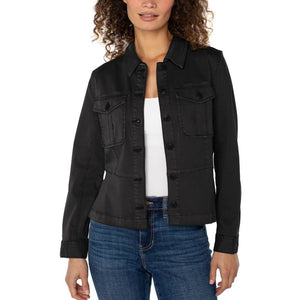 Liverpool Los Angeles Peplum Hem Trucker Jacket-Onyx