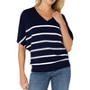 Liverpool Short Sleeve Dolman V-Neck Sweater - Navy White Stripe