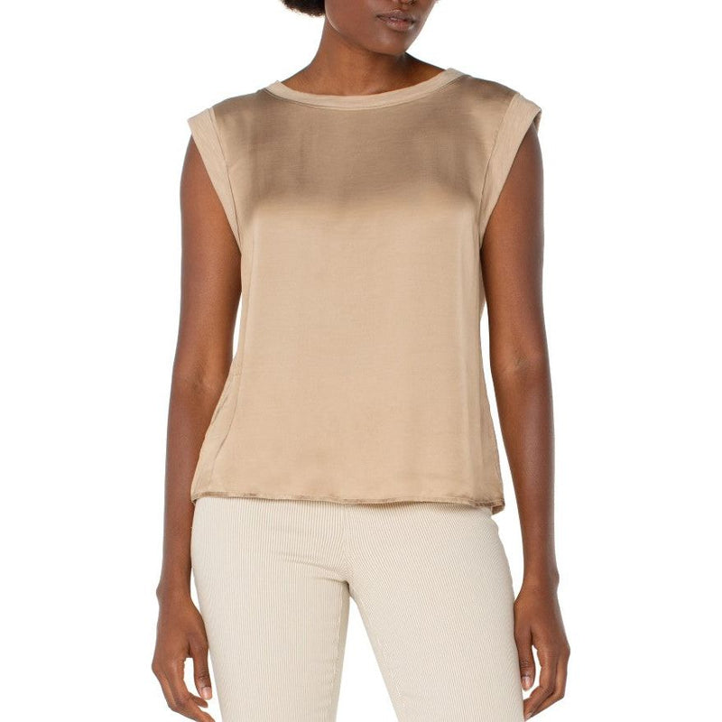 Liverpool Sleeveless Woven Knit Top - Champagne