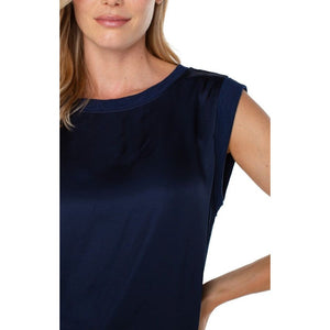 Liverpool Sleeveless Woven Knit Top - Dark Navy