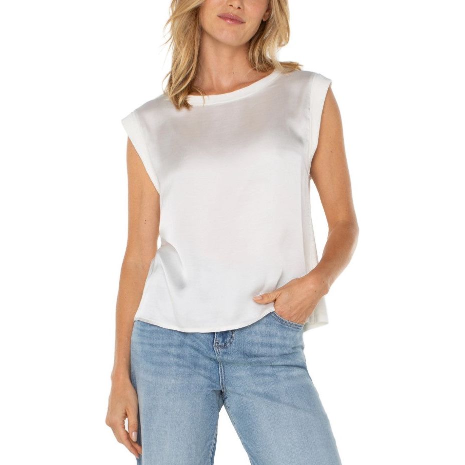 Liverpool Sleeveless Woven Knit Top - Whipped Cream