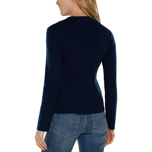 Liverpool Long Sleeve V-Neck Collared Sweater - Dark Navy