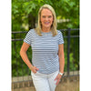 Liverpool Short Sleeve Crew Neck Classic Knit Tee - White Indigo Variegated Stripe - FINAL SALE