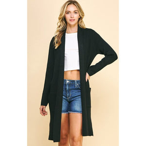 Holland Long Knitted Open Cardigan - Black