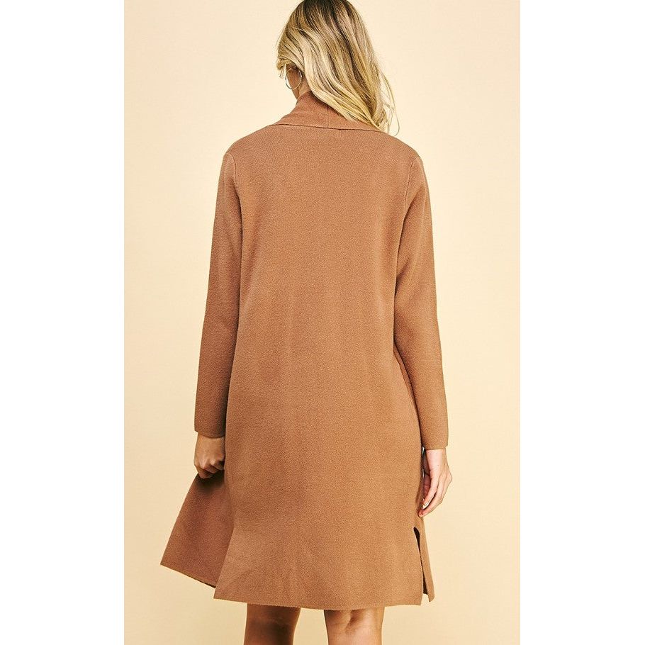 Holland Long Knitted Open Cardigan - Camel