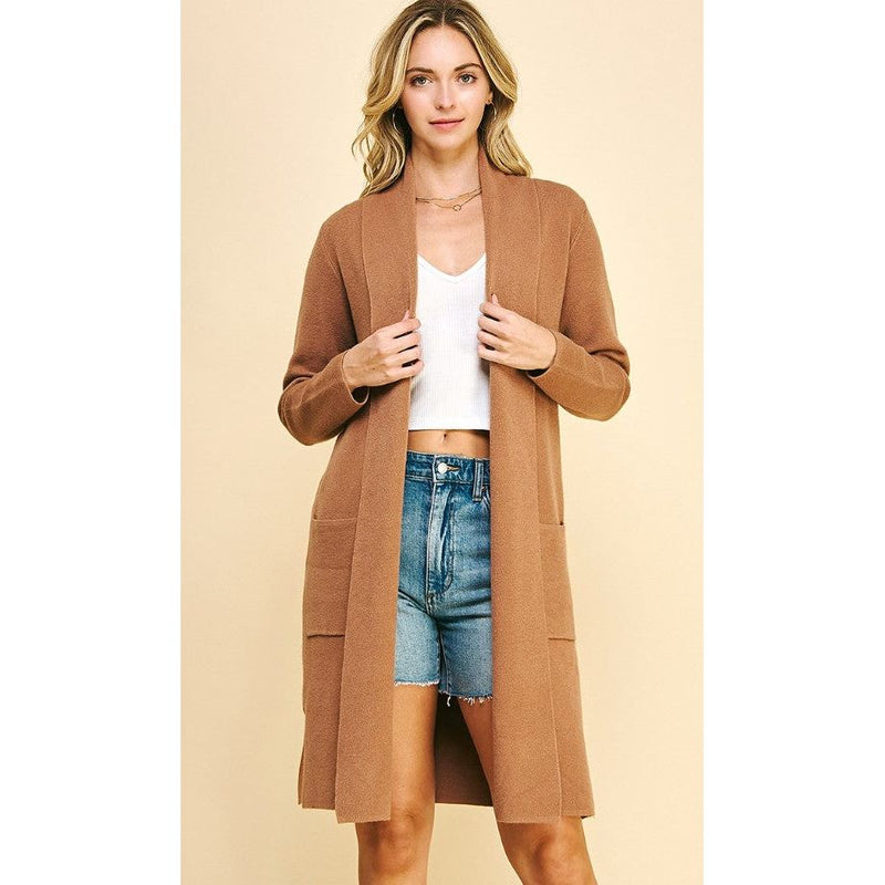 Holland Long Knitted Open Cardigan - Camel