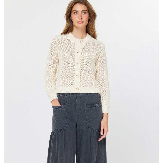 Rhonda Long Sleeve Open Knit Cardigan - Ivory