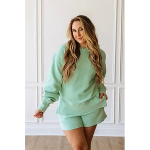 Kai Luxe Corded Hooded Sweatshirt - Mint - FINAL SALE