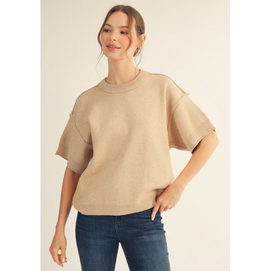 Macie Drop Shoulder Comfy Sweater Top - Mocha