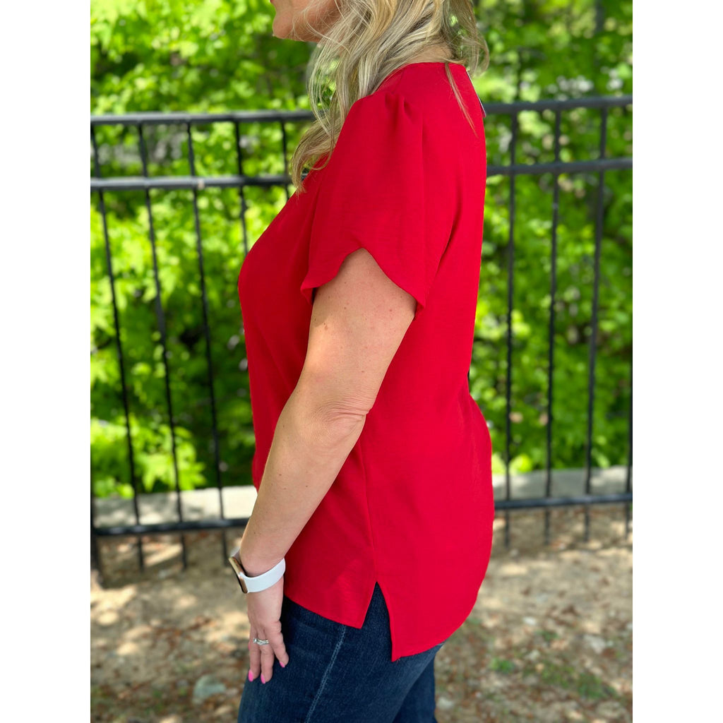 Makayla Solid Short Sleeve Top - Red