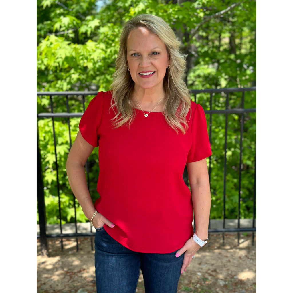 Makayla Solid Short Sleeve Top - Red