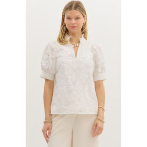 Marianne Embroidered Puff Sleeve Top - White