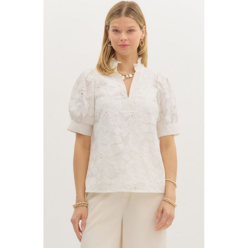 Marianne Embroidered Puff Sleeve Top - White