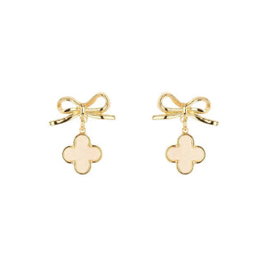 Bow with Druzy White Clover Post Earrings