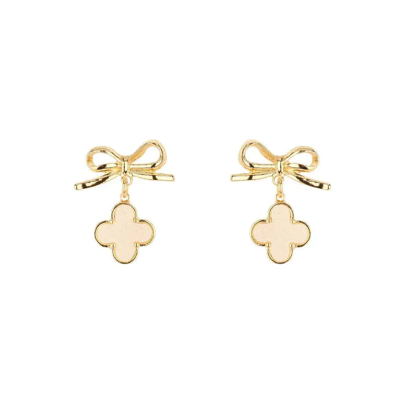 Bow with Druzy White Clover Post Earrings