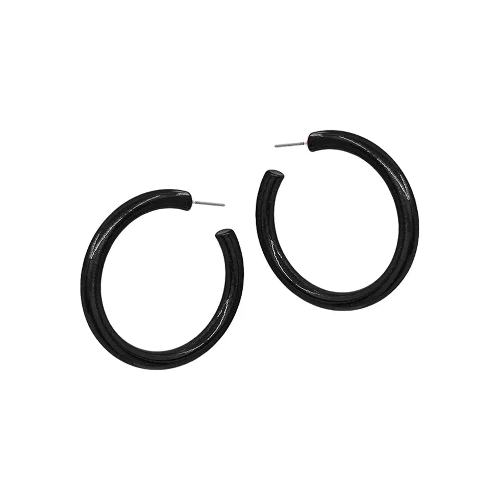 Metallic Coated Hoop Earrings - Black