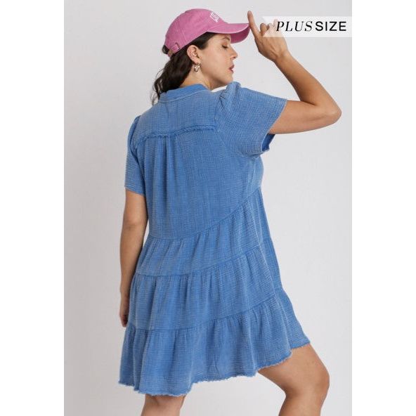 Marissa Plus Mineral Wash Tiered Dress - Ocean Blue