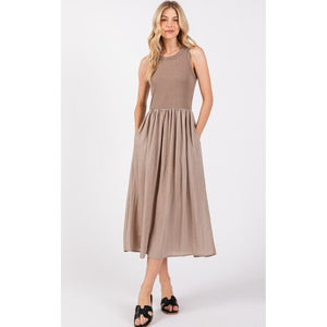 Lizzy Mix Media Tank Midi Dress - Taupe