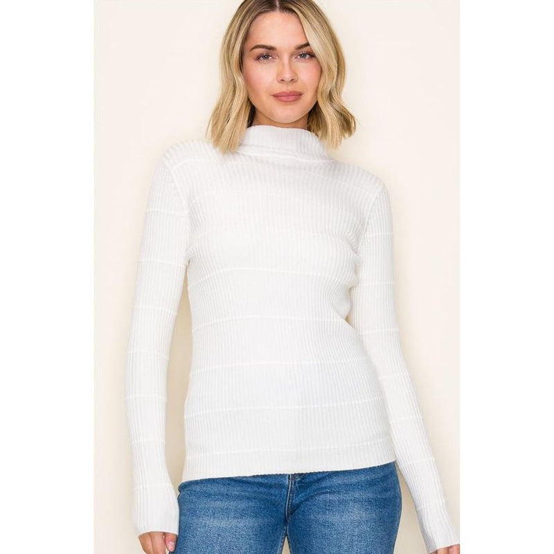 Pamela Mock Neck Pintuck Stripe Sweater - Ivory
