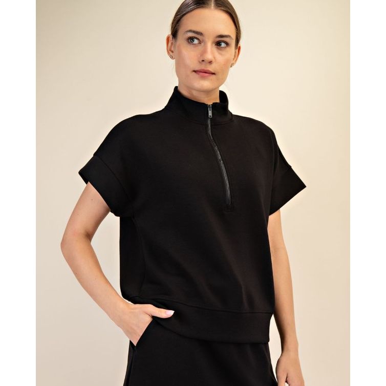 Sammi Modal Scuba Quarter Zip Top - Black