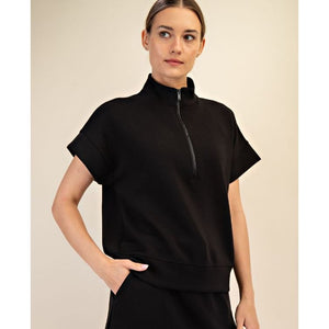Sammi Modal Scuba Quarter Zip Top - Black