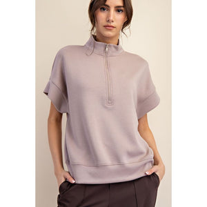 Sammi Modal Scuba Quarter Zip Top - Light Mocha