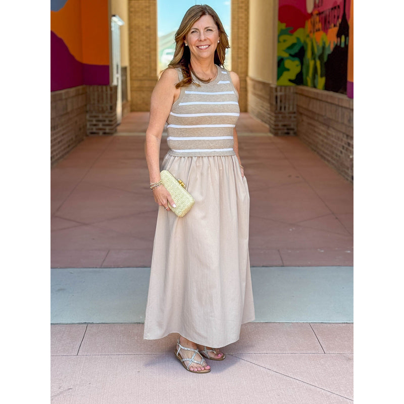 Mia Mixed Media Tank Midi Dress - White Pepper