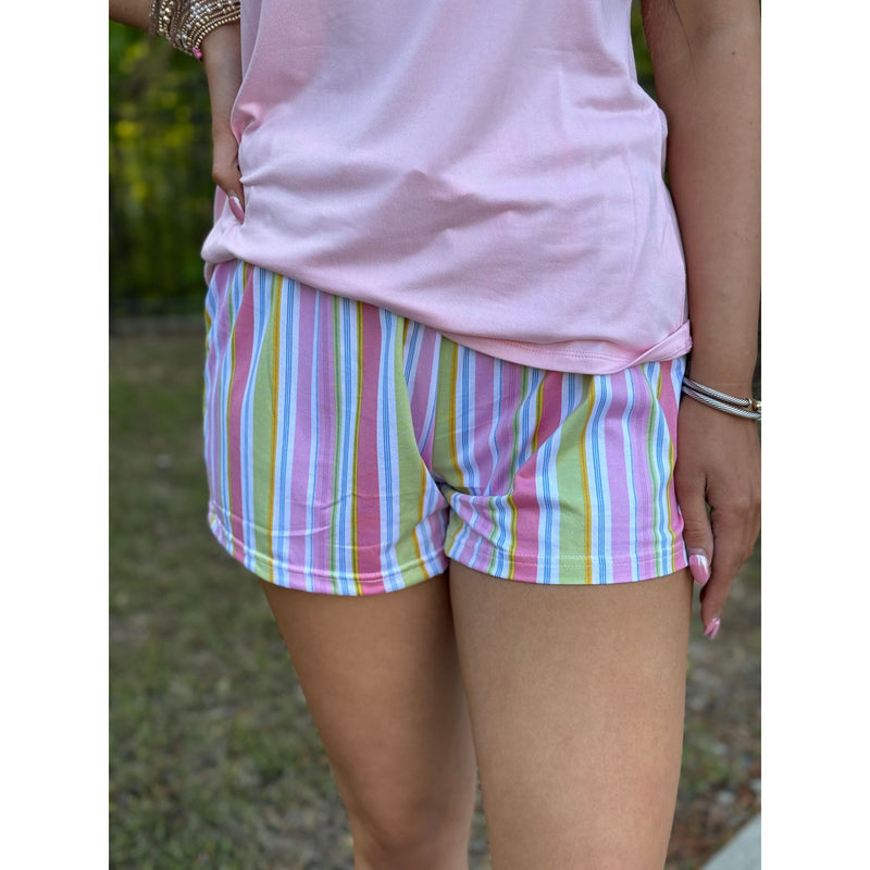 Janey Stripe Sleep Shorts - White/Multi