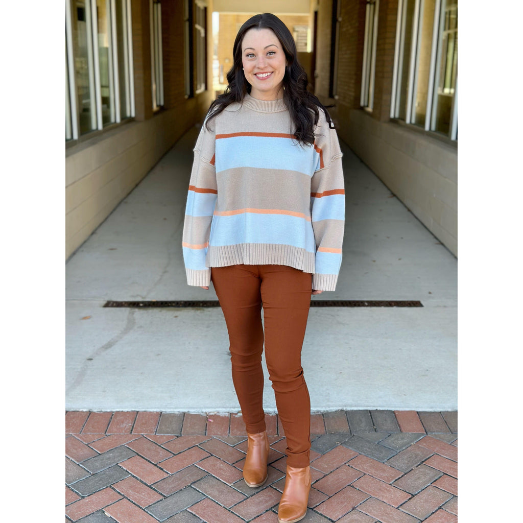 Jaclyn Multi Stripe Sweater - Champagne/Light Blue