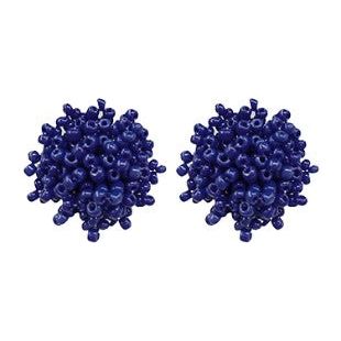 Pom Pom Bead Earrings - Navy