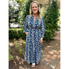 Catherine Printed Split Neck Ruffle Maxi Dress - Navy/White