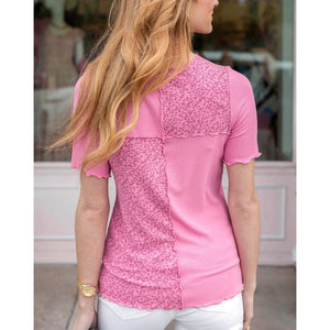 Grace and Lace Patched Ribbed Knit Tee - Pink