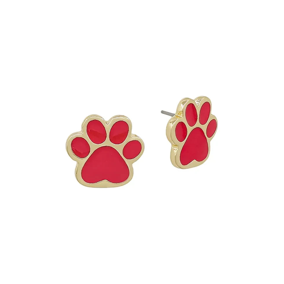 Paw Epoxy Colored Metal Earrings - Red