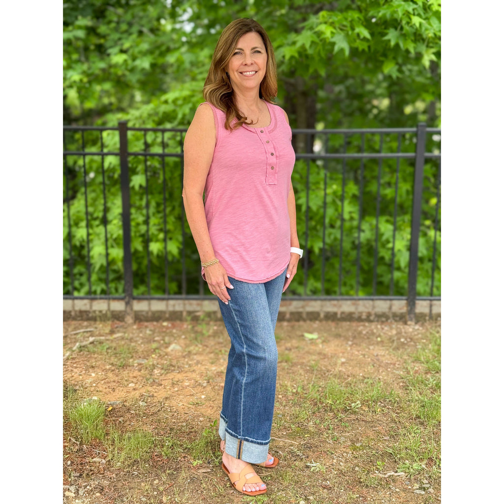 Delilah Solid Knit Sleeveless Comfy Top - Pink