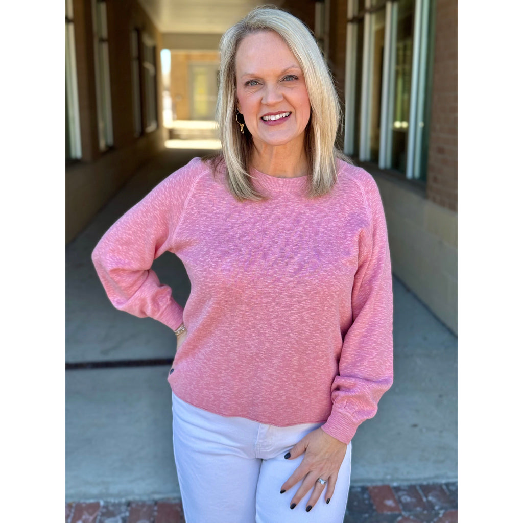 Bailey Raglan Long Sleeve Sweater - Pink