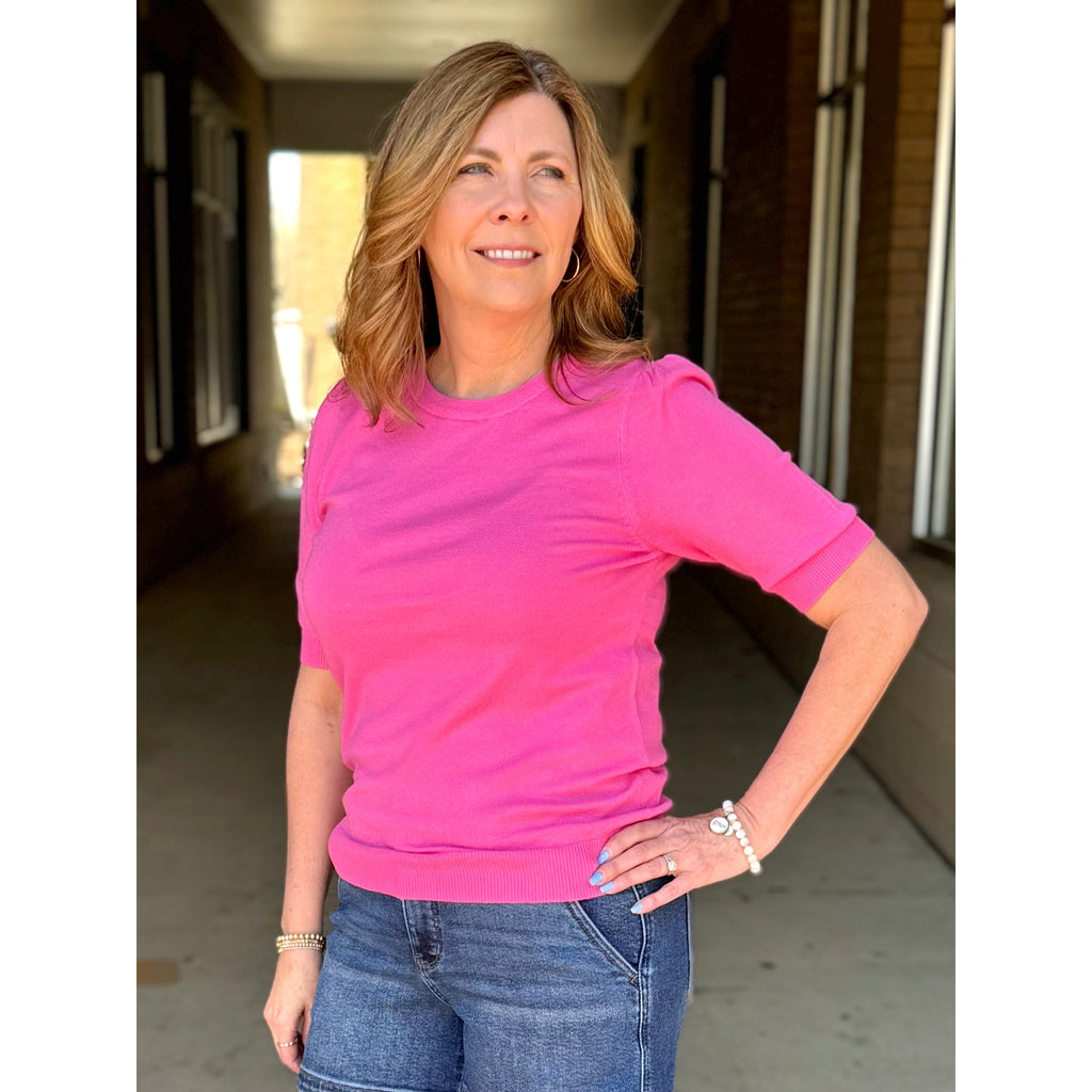 Torrie Lightweight Sweater Top - Hot Pink