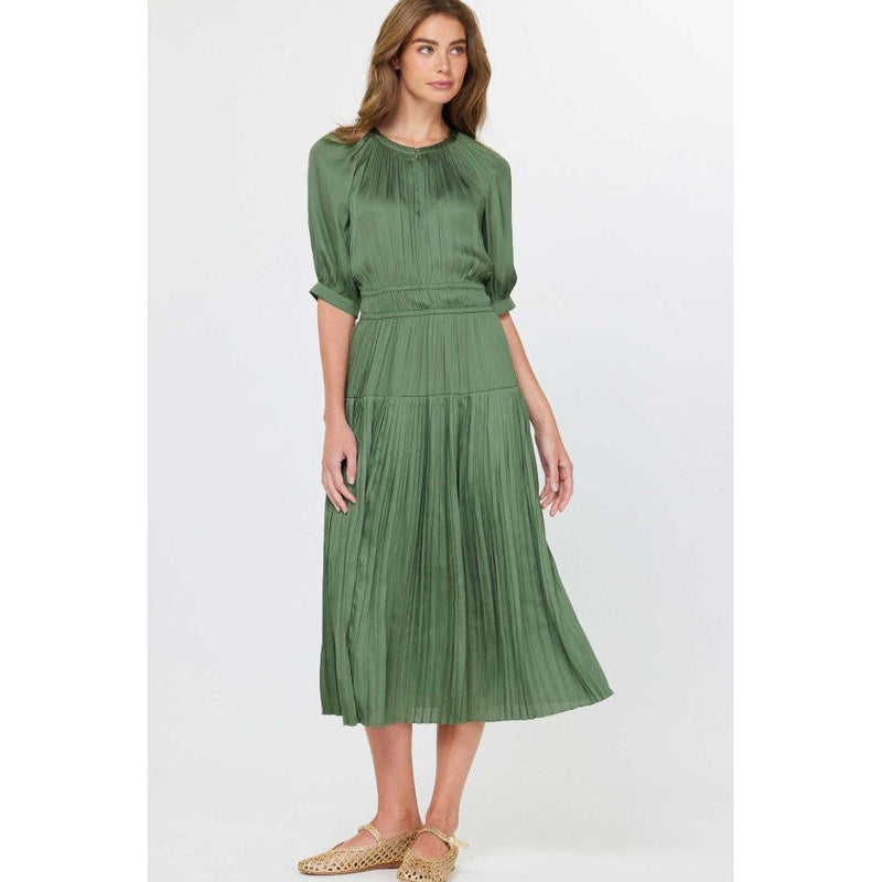 Marlo Pleated Skirt Midi Dress - Dusty Green