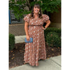 Candace Plus Floral V-Neck Bubble Sleeve Tiered Midi Dress - Chestnut Brown - FINAL SALE