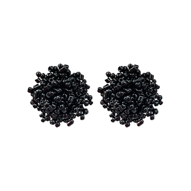 Pom Pom Bead Earrings - Black
