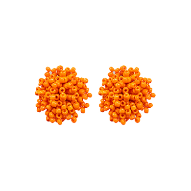 Pom Pom Bead Earrings - Orange