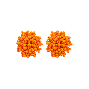 Pom Pom Bead Earrings - Orange