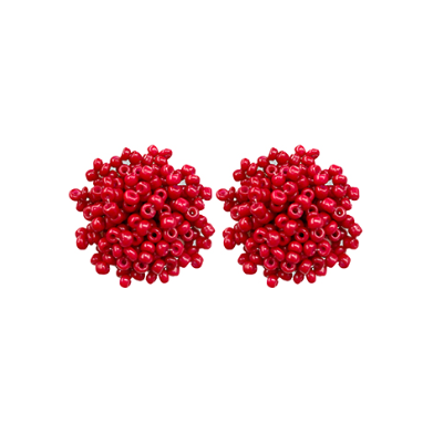 Pom Pom Bead Earrings - Red