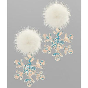 Pom Pom and Snowflake Drop Earrings - Iridescent