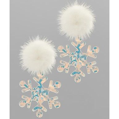 Pom Pom and Snowflake Drop Earrings - Iridescent