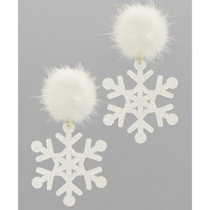 Pom Pom and Snowflake Drop Earrings - White